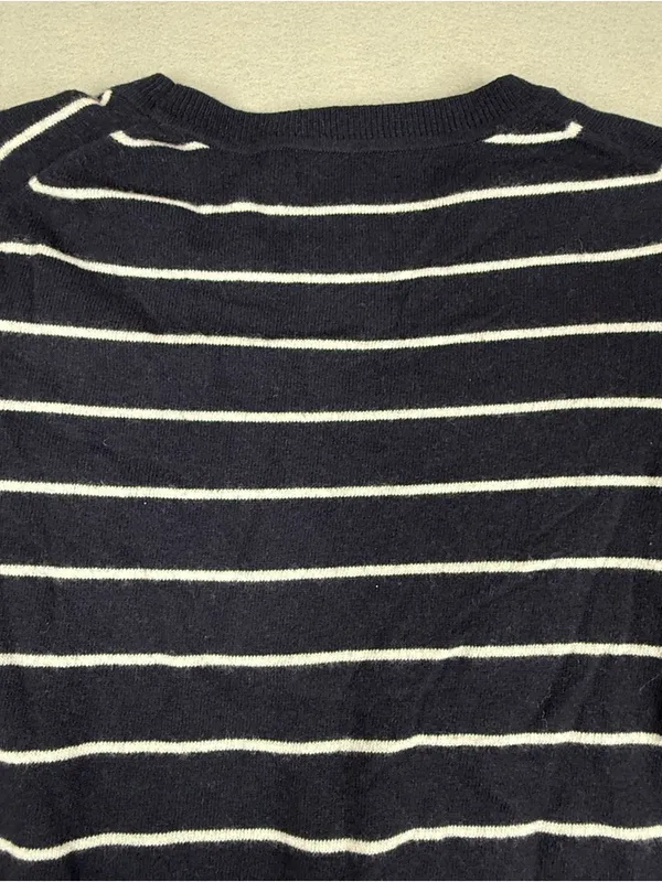 Banana Republic Merino Wool Sweater S Navy Stripe Red Lips Embroidered Preppy - Image 4