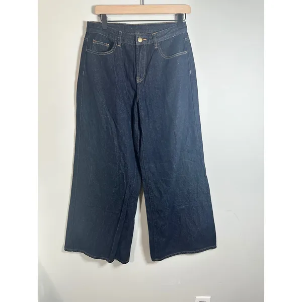 CIDER Womens Dark Indigo Mid Waist Wide Leg Denim Jeans Trousers Baggy Retro 90s - Image 3