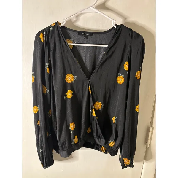 Madewell Bubble-Sleeve Wrap Top in Floating Florets M Black/Multicolor V-Neck - Image 3