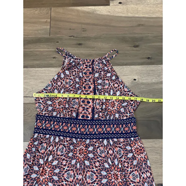 London Times Orange Blue Boho Halter Midi Dress Size 14 - Image 6