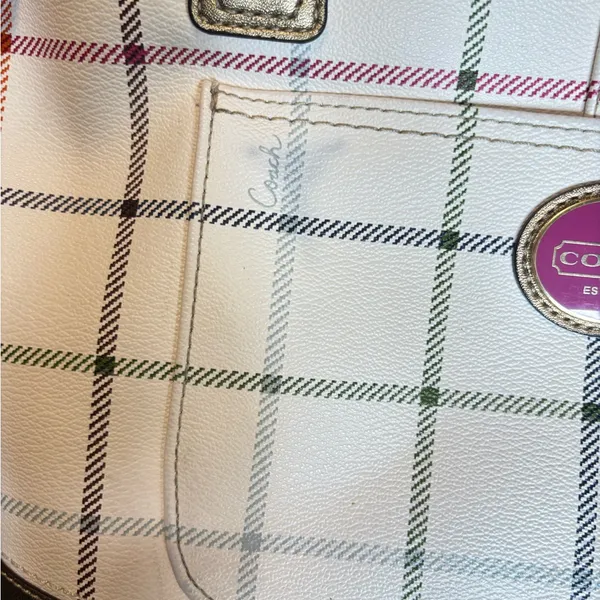 Coach Heritage Tattersall Signature Off White Shoulder Handbag - Image 4