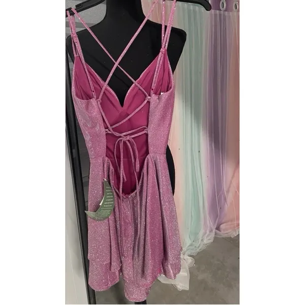 B.Smart Juniors Size 7 Pink Sparkly Knee Length Formal Dress NWT - Image 2