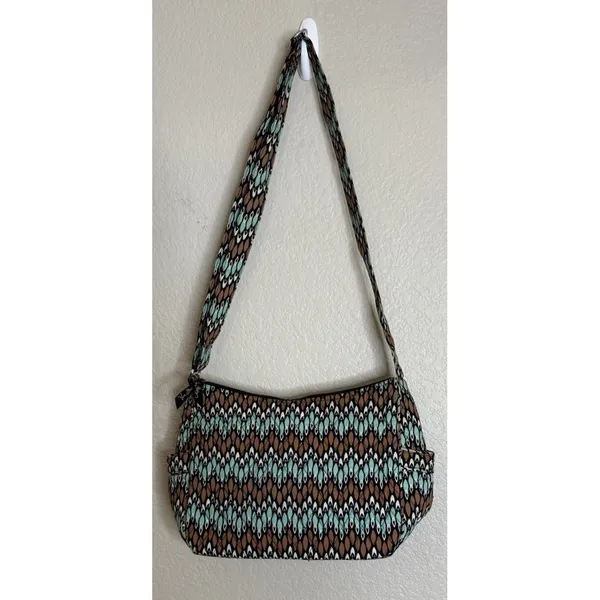 Vera Bradley Womens Medium Crossbody Bag Brown Teal Quilted Western Boho Chic - Image 2