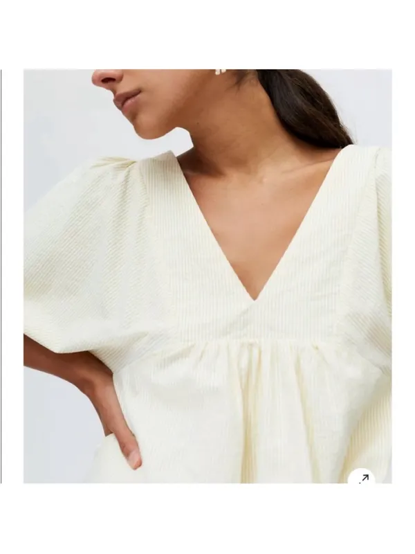 Urban Outfitters Charlotte Puff Sleeve Yellow Seersucker Dress size medium - Image 4