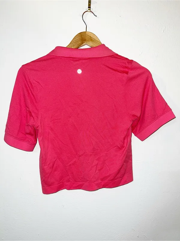 Lululemon Women's Pink Collared Cropped Short-Sleeve Polo - Image 5