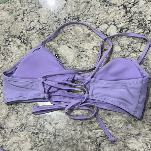 NEW CUPSHE Lace-Up Top & High-Waist Bottoms 2-Pc Bikini, Lavender, Size Small - Image 3