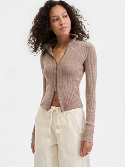 Free People Brunch Girl Up Zip Up in Dusted Cocoa S - Image 7
