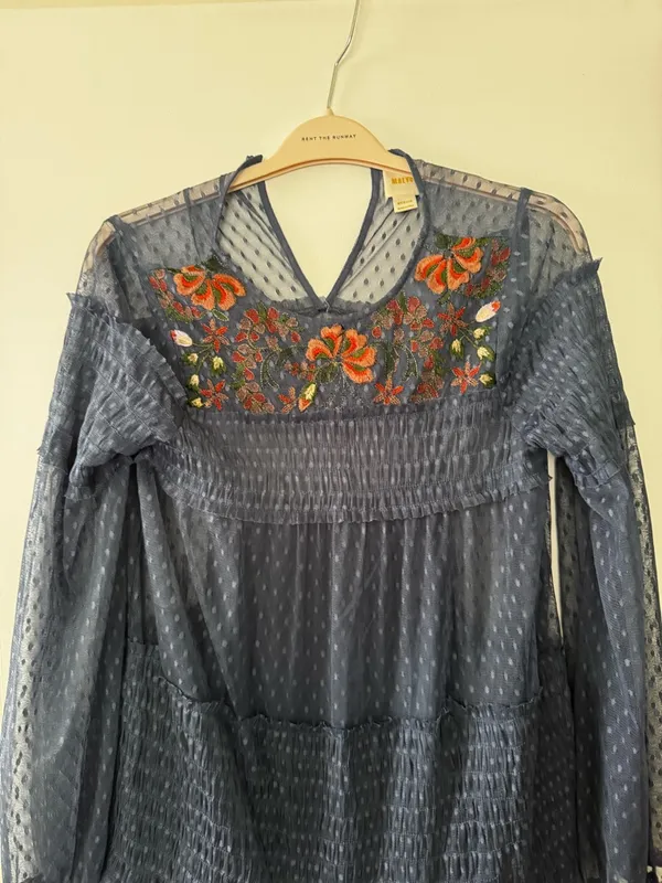 Maeve Navy Floral Embroidered Mesh Print Dress - Image 5