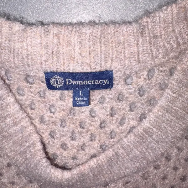 Democracy Womens Large Floral Embroidered Pointelle Knit Sweater Beige - Image 3