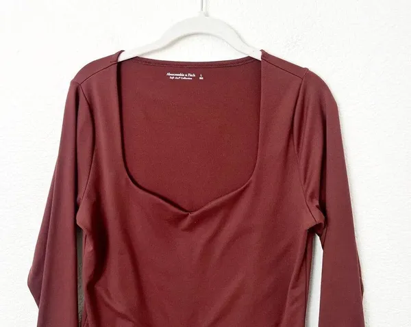 [Abercrombie & Fitch] Brown Sweetheart Neckline Long Sleeve Bodysuit Sz Large L - Image 3