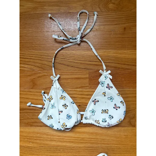 PacSun Swim Eco Butterfly Print Triangle Bikini Set White Multi Bows XS - Image 4
