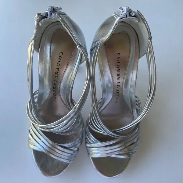CHINESE LAUNDRY Silver Strappy Platform Heels 6.5  - Image 6