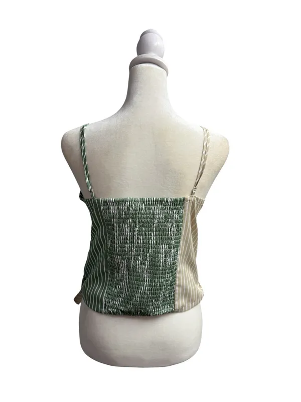 Mare Mare x Anthropologie Tie Front Striped Wrap Tank Top Green Beige Medium - Image 4