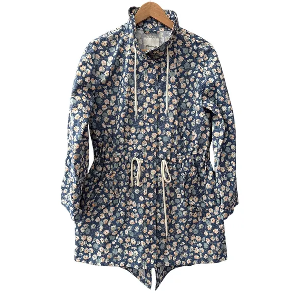 Madewell Preppy Ruffle-Neck Anorak‎ Raincoat French Floral Blue Moon Size Smalll - Image 5