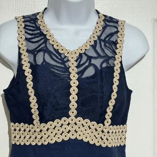 Lilly Pulitzer Shift‎ Dress Womens Navy Blue Lace Trim Sleeveless 00 - Image 10