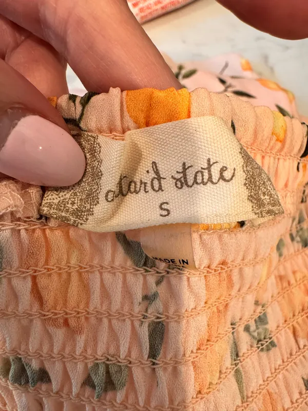 Altar’d State Chiffon Lemon Print Mini Dress Peach Pink S Lightweight - Image 6