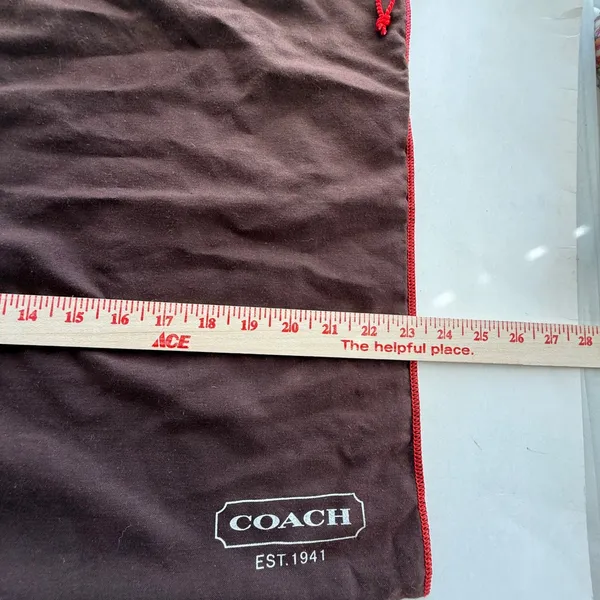 Coach Brown Large Cotton Dust Bag Red Drawstring Logo Storage Accessory Travel - Image 6