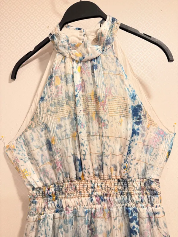 Anthropologie Somerset Halter Maxi Dress Smocked Waist Blue Floral Size Small - Image 6
