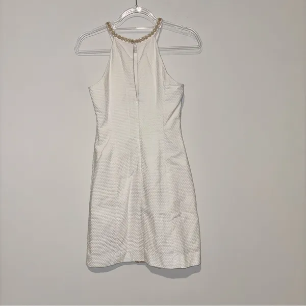 Lilly Pulitzer Parker Palm Shift Dress Resort Embroidery Halter white‎ gold 2 - Image 3