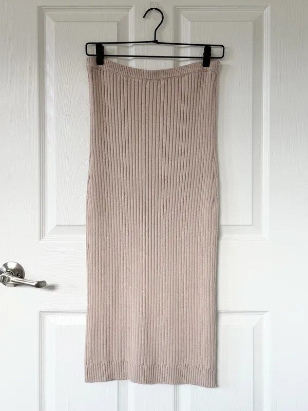 REVOLVE LPA Ribbed Knit Midi Skirt in Blush Beige with another of Pearl Buttons - Image 4