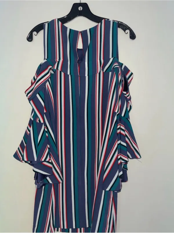 Gianni Bini Multi-Stripe Cold-Shoulder Shift Dress in Blue Teal - Image 4