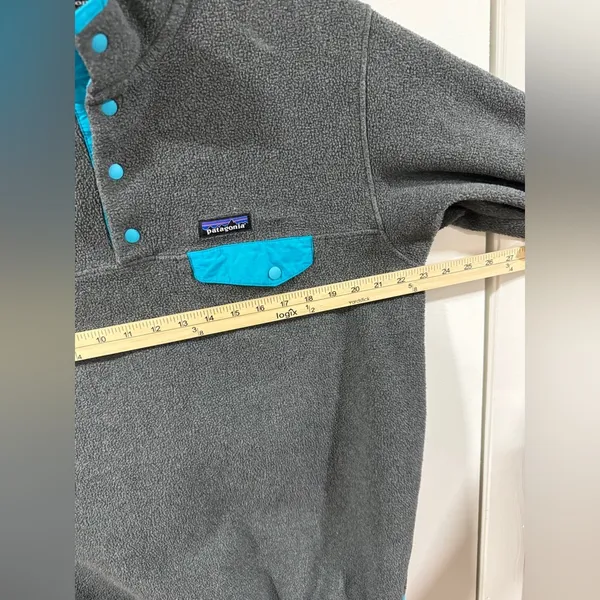 Patagonia Synchilla Snap-T Fleece Pullover Women’s XL Gray Teal Classic Logo - Image 6