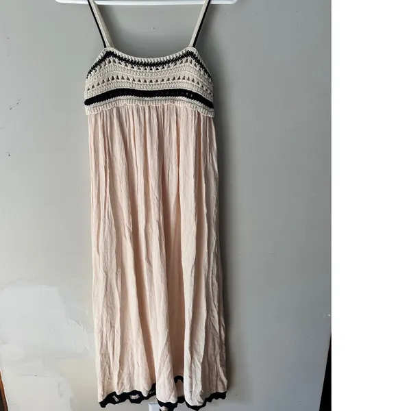 Zara Crochet Knit Bodice Crinkle Midi Dress Cream Black Boho Summer Flowy Size M - Image 2