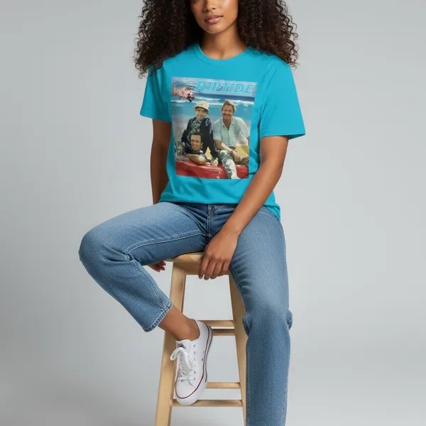 Riptide TV Graphic T-Shirt Bella Canvas Unisex 2XL Turquoise Retro Tee - Image 7