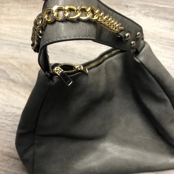 Large Gray Faux Leather Purse - Image 2