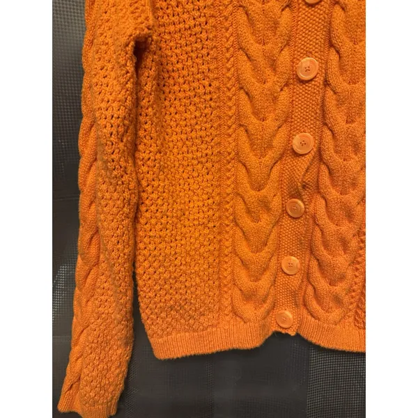 Vintage Liz Claiborne Vibrant Orange Cable Knit Button Front 90s Y2K SZ M Retro - Image 2