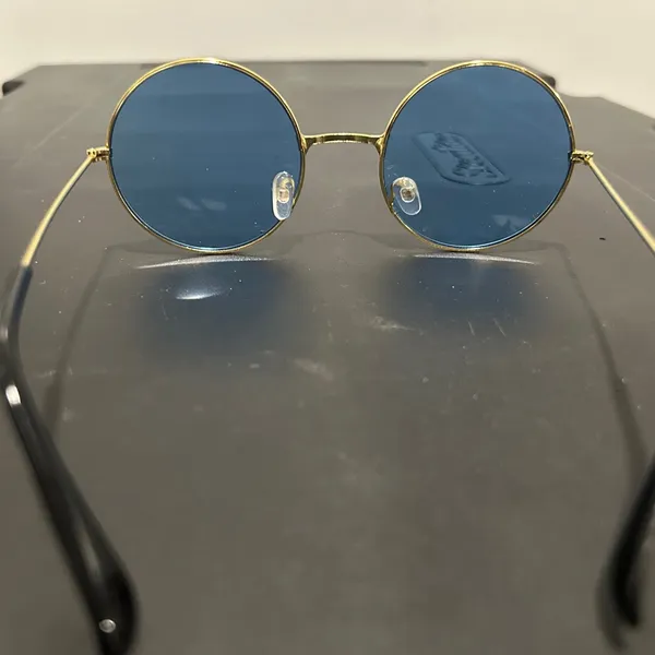 Round Gold Frame Sunglasses with Blue Lenses - Image 6