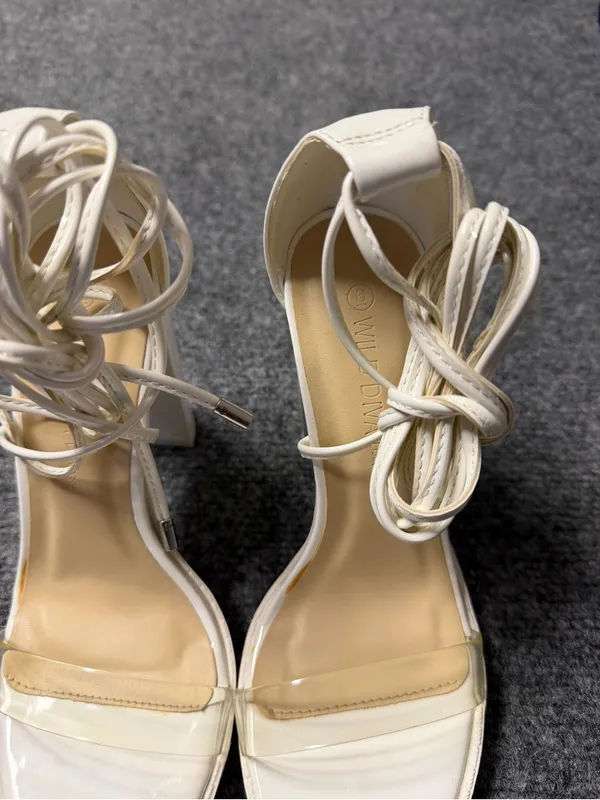Wild Diva Women's White Lace-Up Clear Strap Heels - Image 3