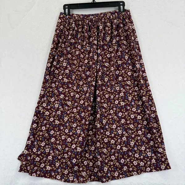 Good Luck Gem Floral A Line Skirt Button Accent Burgundy Midi Cottagecore Womens - Image 6