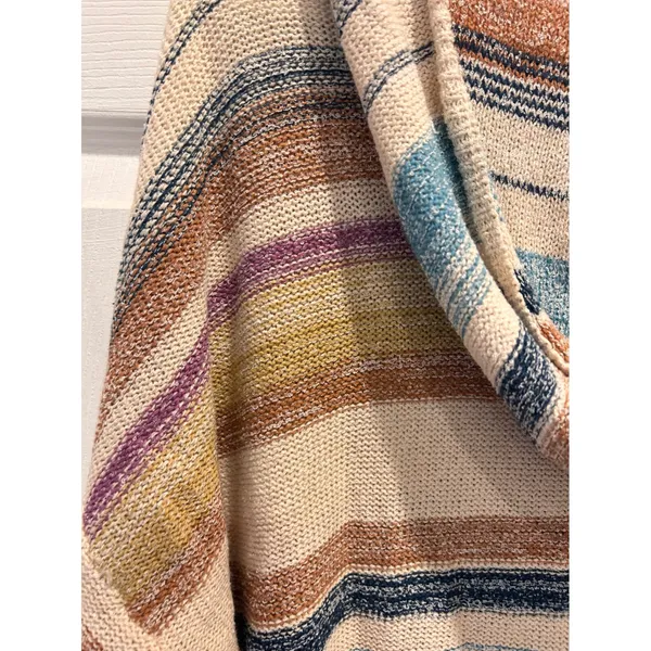 Natural Reflections Womens XL Striped Knit Hoodie V-Neck Baja Sweater Multicolor - Image 6