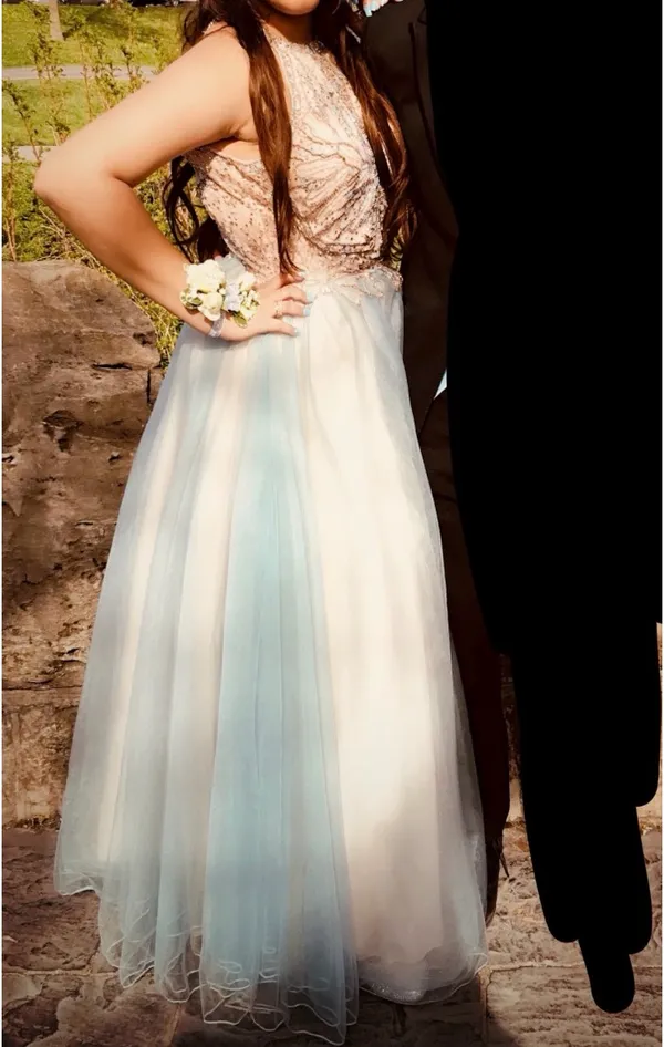 David’s Bridal Blue Beaded Gown - Image 6