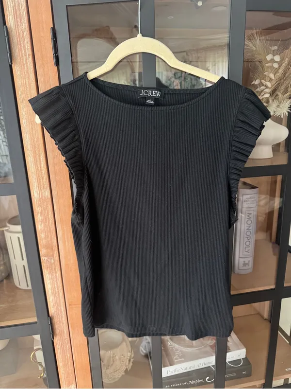J. Crew ribbed ruffle boatneck tank top cotton blend short cap sleeve stretch - Image 5