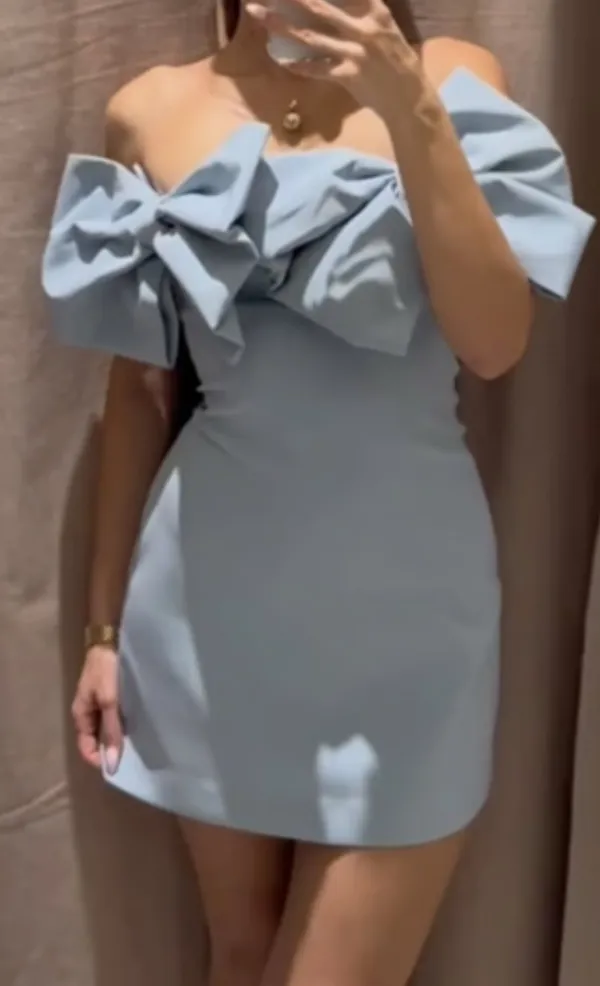 ZARA NWT VIRAL TIK TOK blogger’s FAVORITE stunning BLUE STRAPLESS BOW DRESS S - Image 9