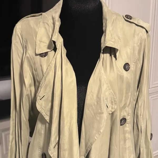 PNLP Sage Green Double Breasted Tie Waist Roll‎ Tab Sleeve Trench Lightweight - Image 5