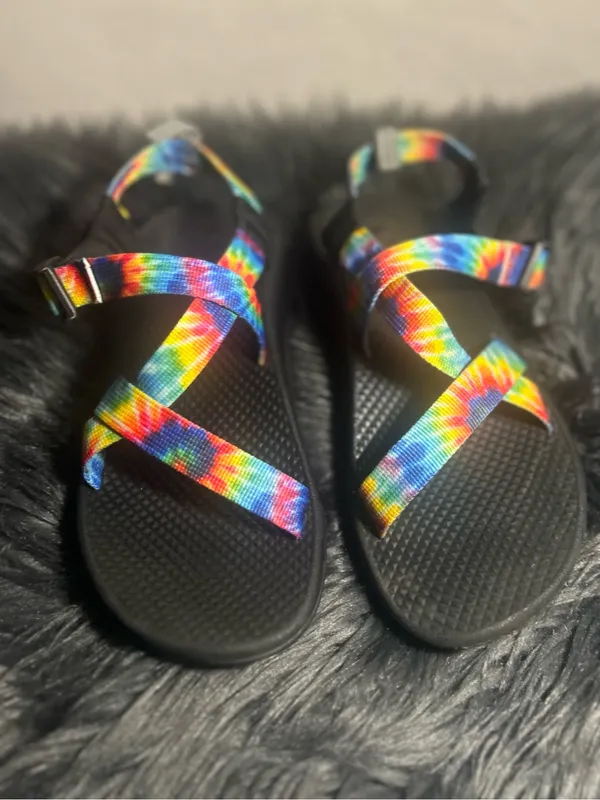 Chaco Rainbow Tie-Dye Strap Sport Sandal - Black Footbed Size 5 - Image 2