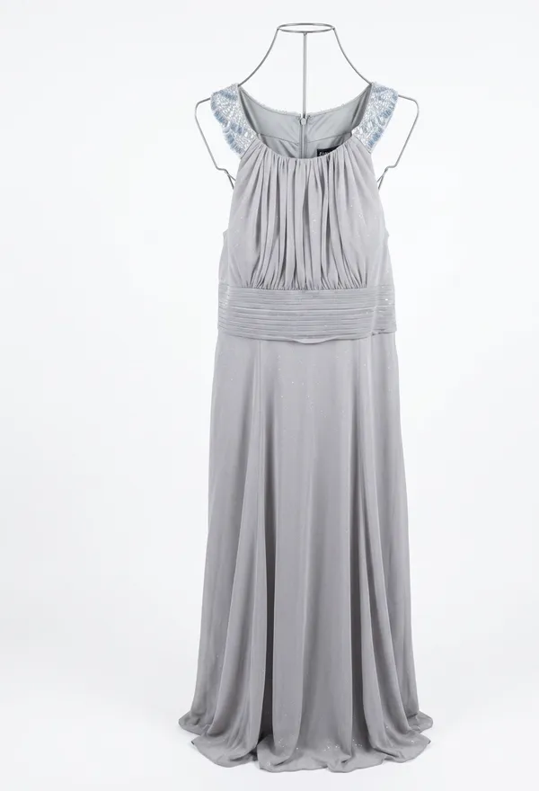 Cache Cachet Silver Gray Pleated Chiffon Maxi Dress size 14 - Image 2