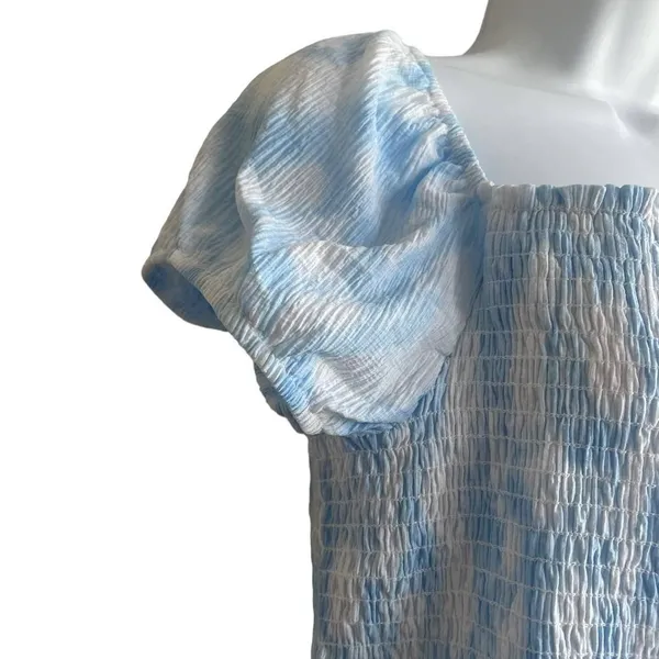 Lush Clothing Smocked Babydoll Top XL Blue White‎ Milkmaid Puff Sleeve Cottagecore - Image 4