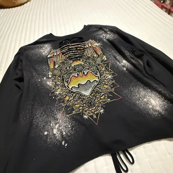 Affliction Black Bleach Wash Rhinestone Chromium Heart T-Shirt Sz L Large - Image 12