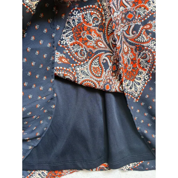 AUW Cold Shoulder Shift Dress Size 12 Navy Orange Paisley Boho 3/4 Sleeve 459477 - Image 5