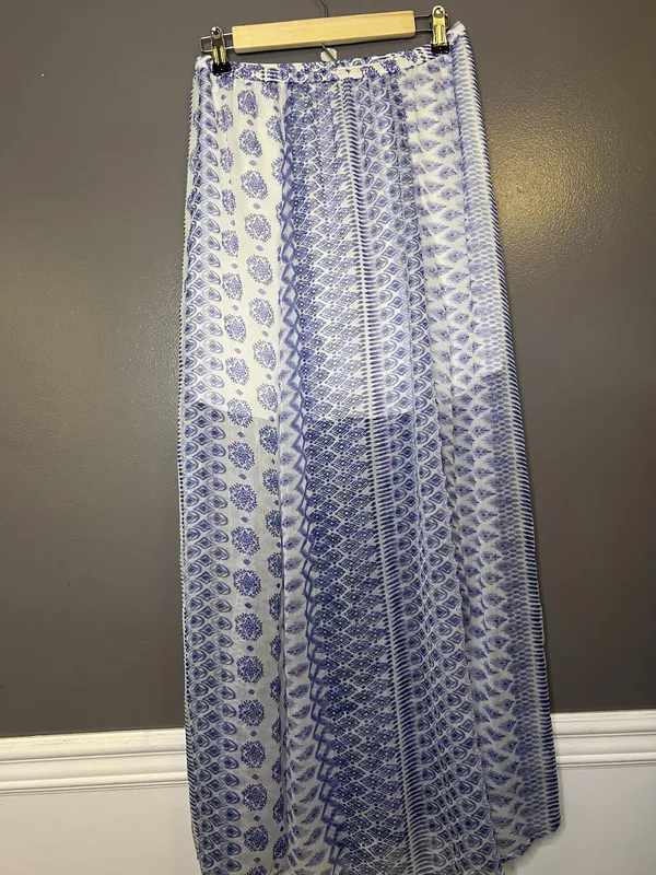 Hollister Skirt Womens Large Blue White Geometric Pleated Maxi Lined Boho - Image 4