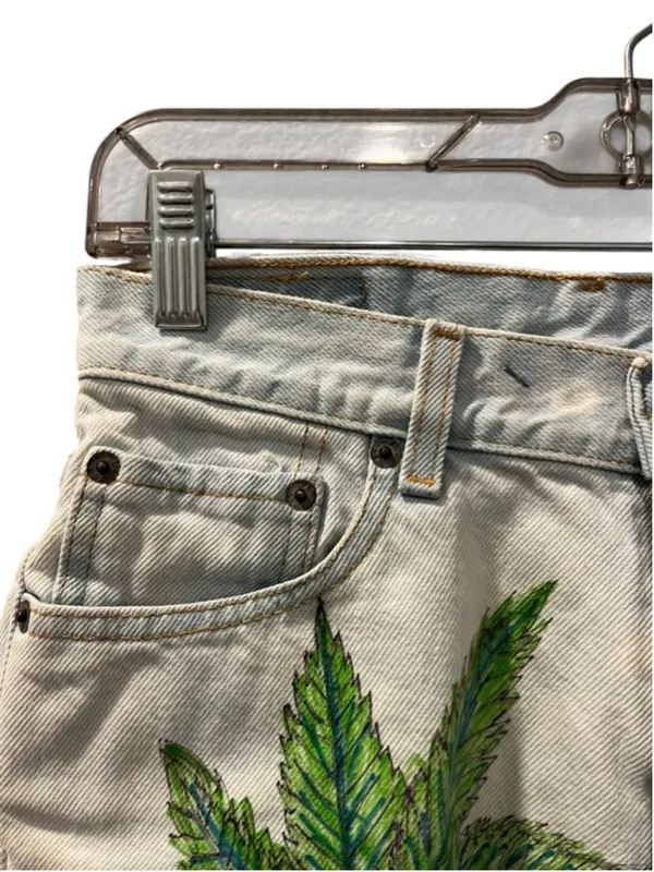 Vintage 2002 Levi's 517 Custom Hemp Leaf Blue Denim Shorts Size 16 Y2K Festival - Image 4