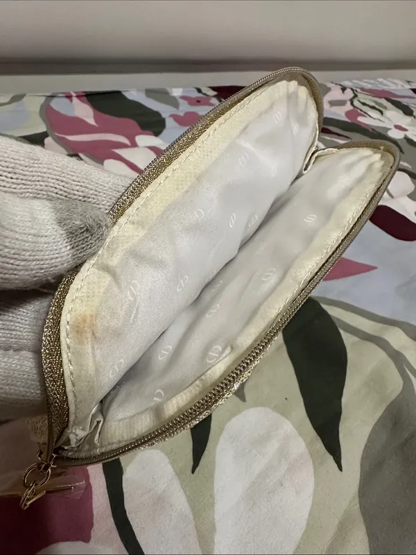Christian Dior Gold Metallic Embroidered Novelty Cosmetic Pouch - Image 8