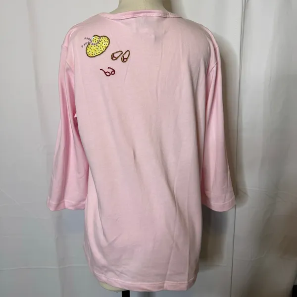 The Quacker Factory Pink Beach Beaded Flip Flop Tunic Top M QVC Coastal BFF - Image 4