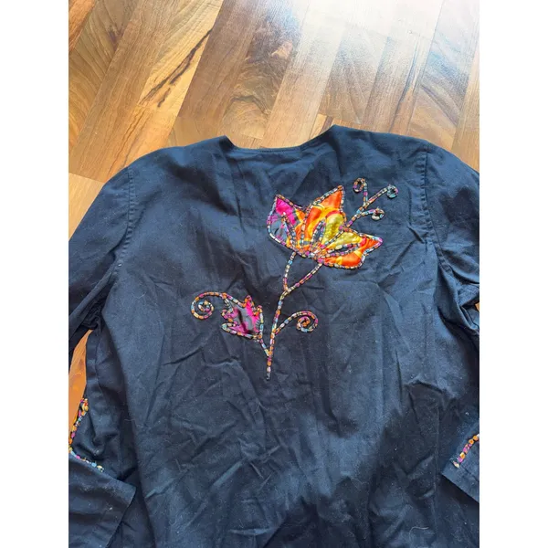 New Direction Jacket Womens Large Black Floral Embroidered‎ Applique art to wear - Image 5