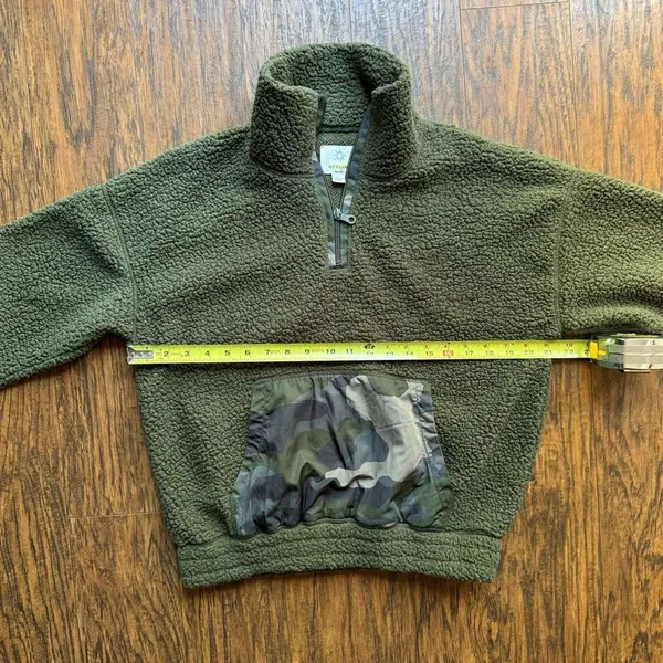 Aerie Fleece Pullover Quarter Zip Sweatshirt Olive Green Camo Womens Size Small - Image 5