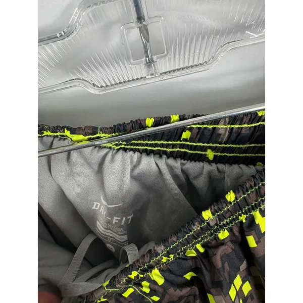 Nike Yellow Black Grid Pattern Dri Fit Athletic Shorts Size Medium - Image 2